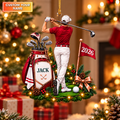 Custom Name Red Male Golfer Acrylic Ornament, Christmas Ornaments, Golf Gifts