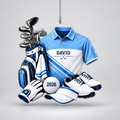 Custom Name Light Blue Golf Shirt Bag Acrylic Ornament, Christmas Gifts, Golfer Gifts