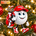 Custom Name Red Walking Golf Ball Acrylic Ornament, Christmas Gifts, Golfer Gifts