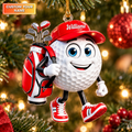 Custom Name Red Walking Golf Ball Acrylic Ornament, Christmas Gifts, Golfer Gifts