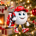 Custom Name Red Walking Golf Ball Acrylic Ornament, Christmas Gifts, Golfer Gifts