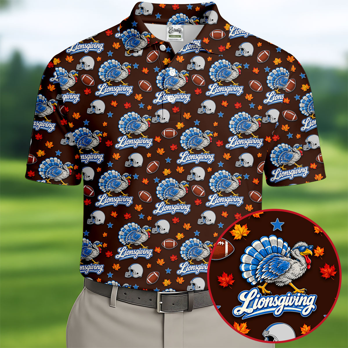 Lionsgiving Thanksgiving Golf Shirt, Golf Shirts For Men, Funny Mens Golf Shirts