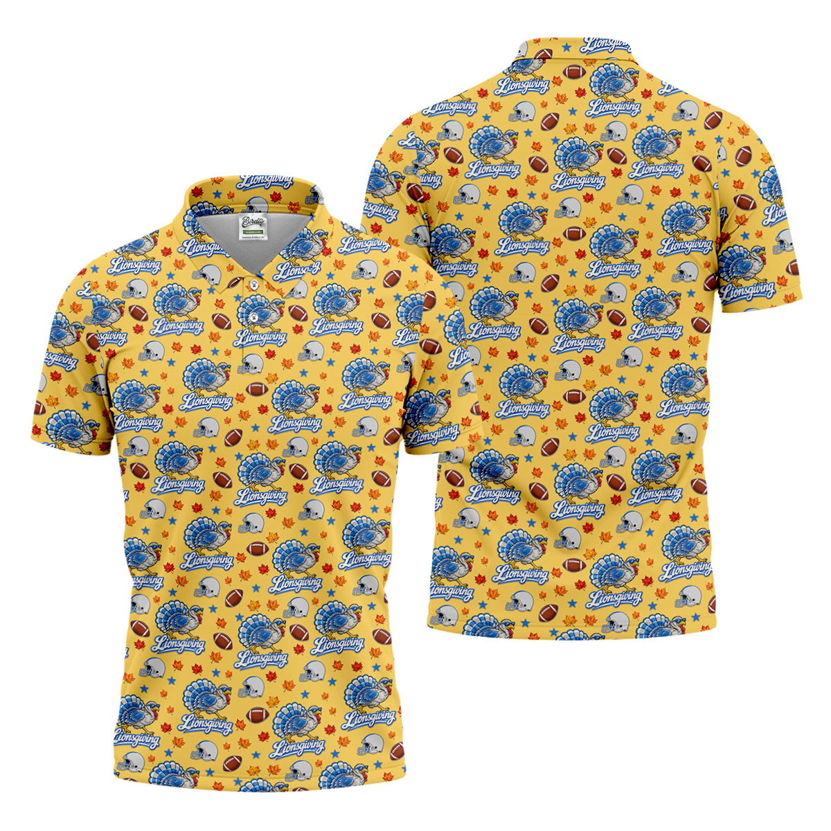 Lionsgiving Thanksgiving Golf Shirt, Golf Shirts For Men, Mens Holiday Golf Shirts