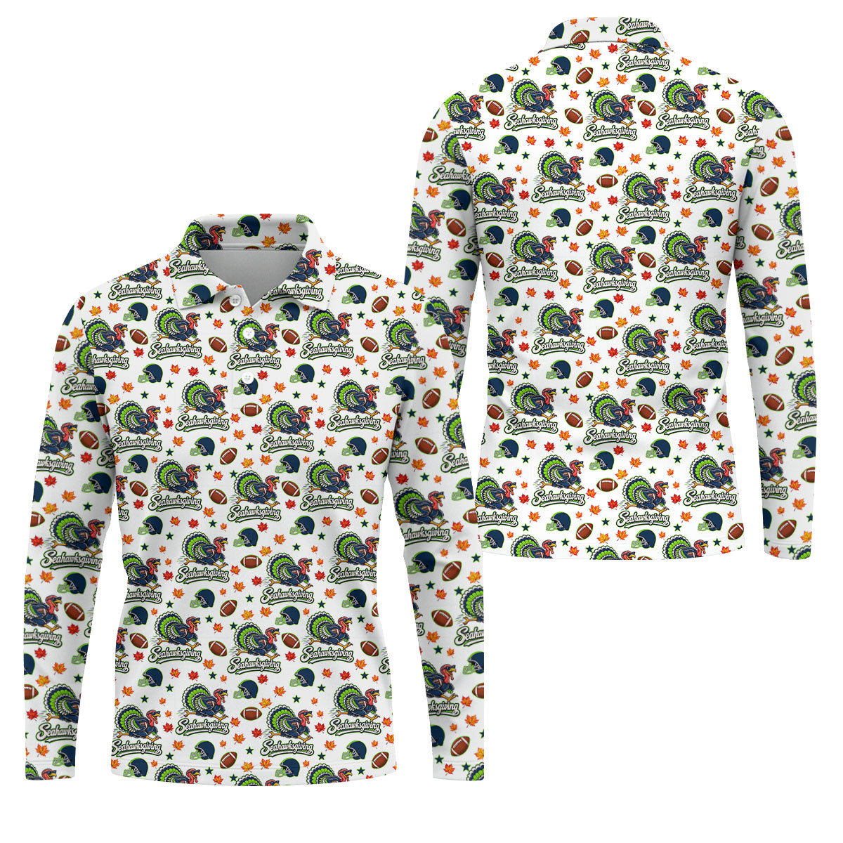 Seahawksgiving Thanksgiving Golf Shirt, Mens Golf Polo, Mens Holiday Golf Shirts