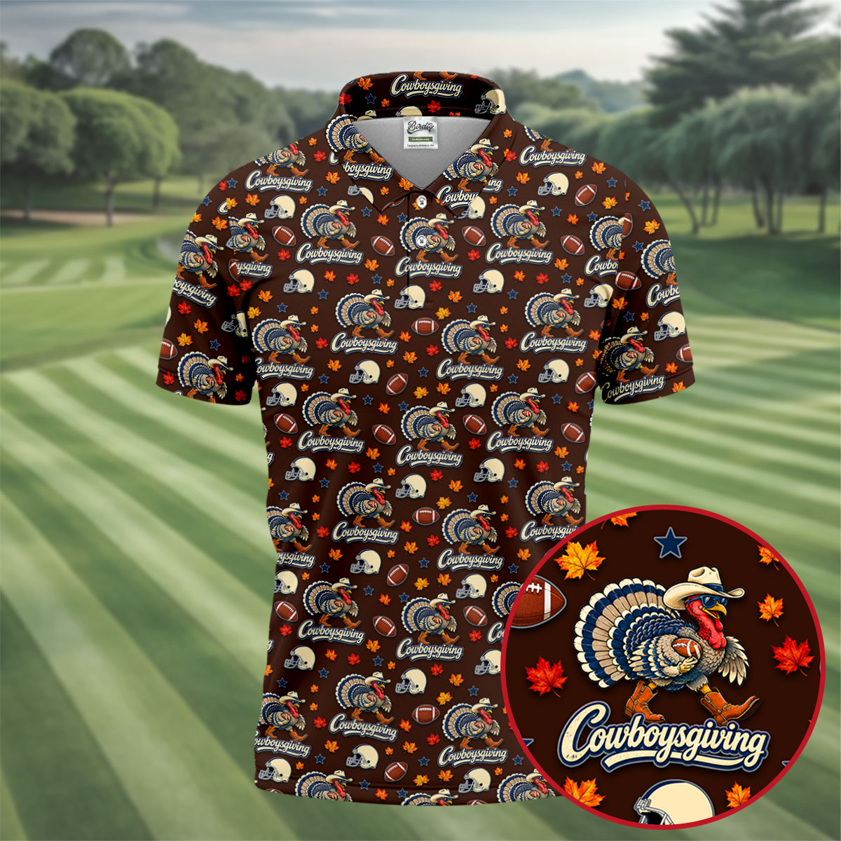 Cowboysgiving Thanksgiving Golf Shirt, Golf Shirts For Men, Funny Mens Golf Shirts