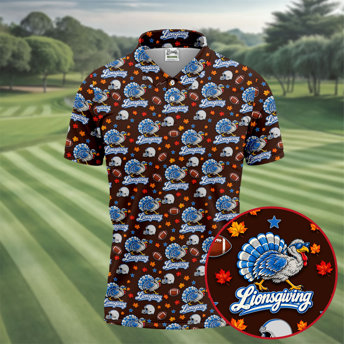Lionsgiving Thanksgiving Golf Shirt, Golf Shirts For Men, Funny Mens Golf Shirts
