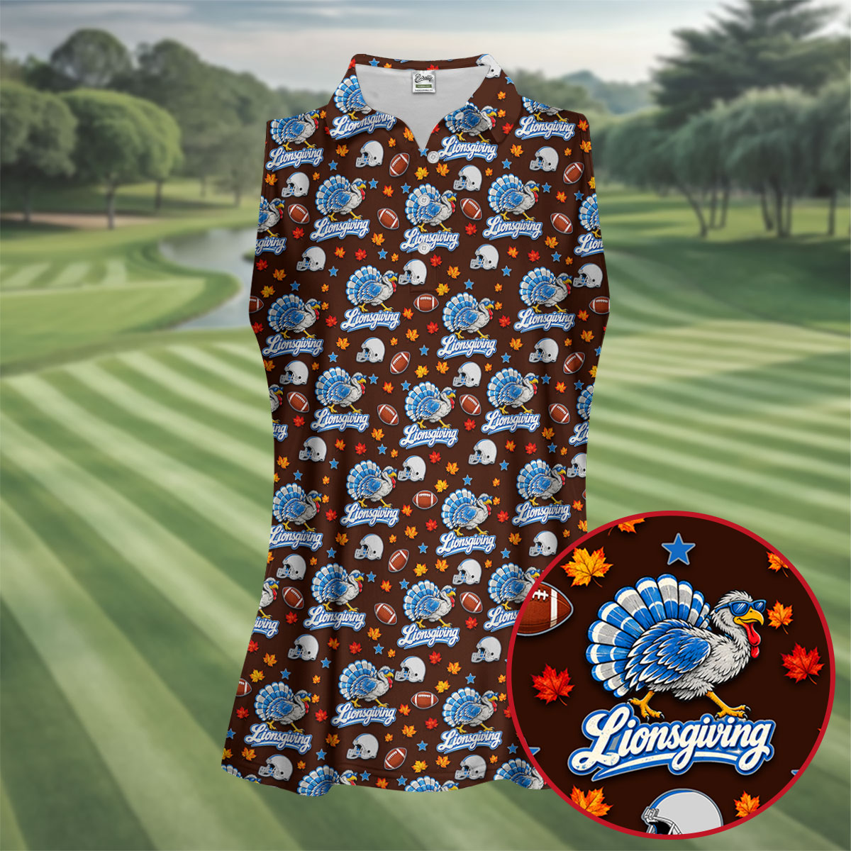 Lionsgiving Thanksgiving Golf Shirt, Golf Shirts For Women, Womens Golf Clothing
