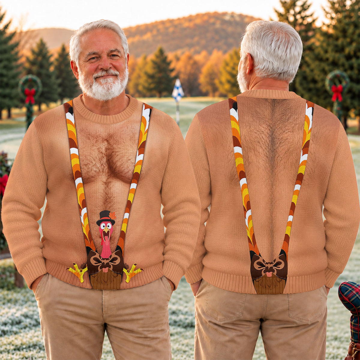 Funny Turkey Suspenders Ugly Christmas Sweater, Ugly Sweater Party, Golf Lover Gifts