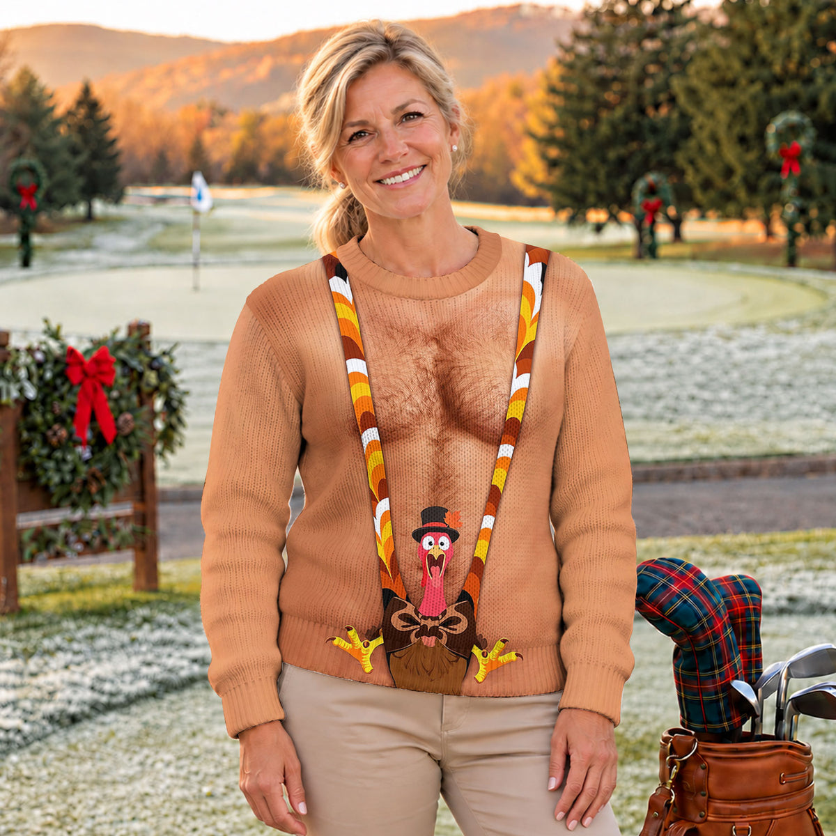 Funny Turkey Suspenders Ugly Christmas Sweater, Ugly Sweater Party, Golf Lover Gifts