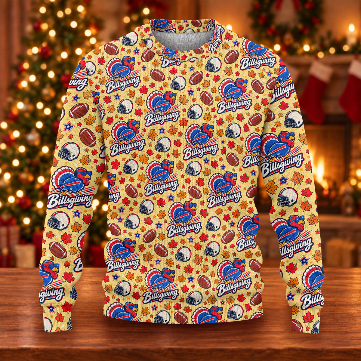 Yellow Football Leaves Ugly Christmas Sweater, Ugly Sweater Party, Funny Xmas Gift