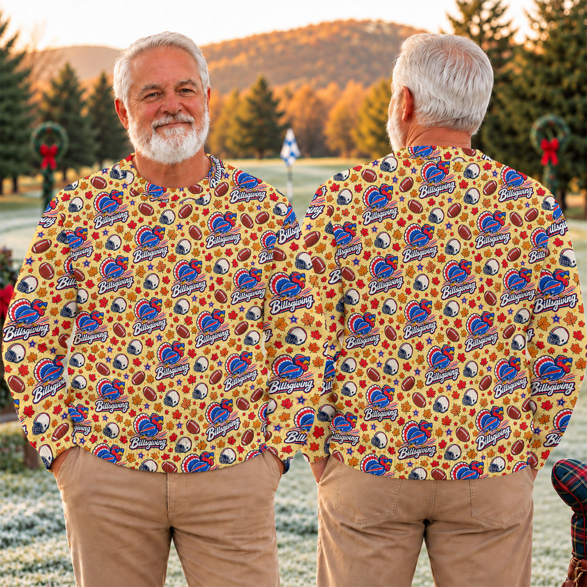 Yellow Football Leaves Ugly Christmas Sweater, Ugly Sweater Party, Funny Xmas Gift