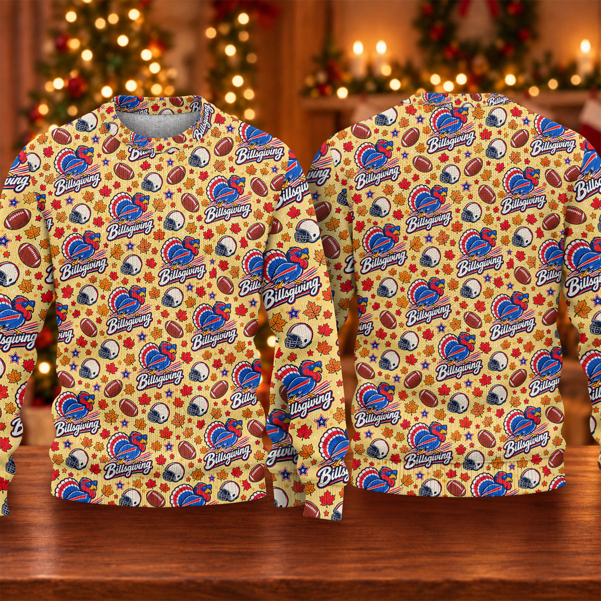 Yellow Football Leaves Ugly Christmas Sweater, Ugly Sweater Party, Funny Xmas Gift