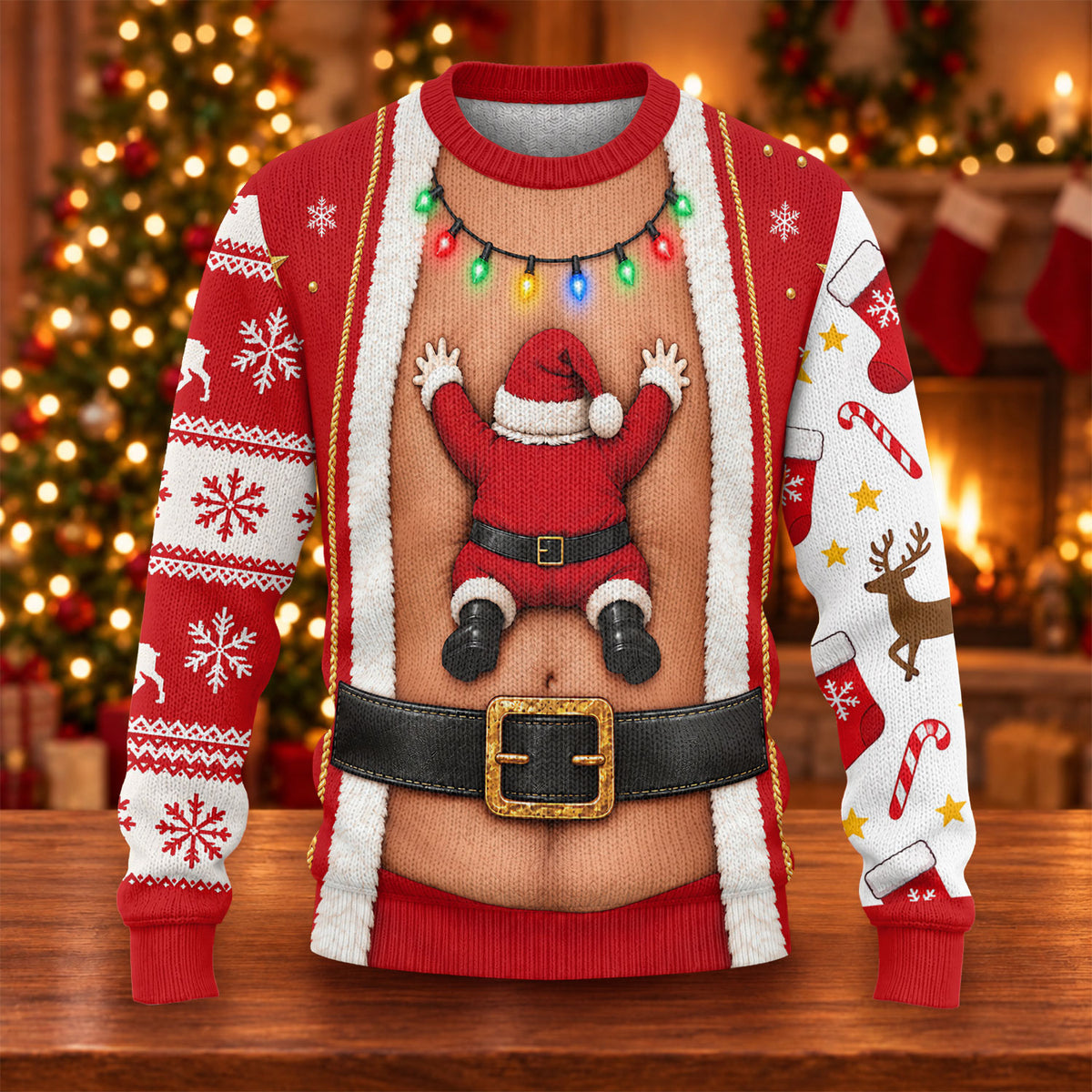 Santa Stuck In Belly Ugly Christmas Sweater, Funny Christmas Outfit, Golf Lover Gifts