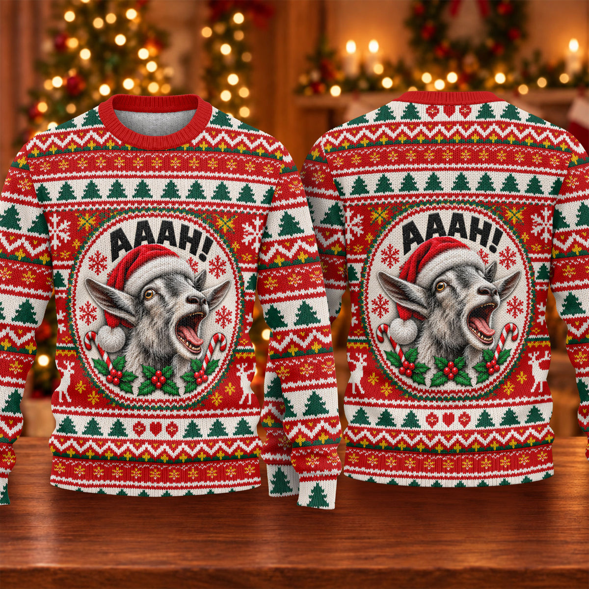 Funny Screaming Goat Ugly Christmas Sweater, Christmas Gifts, Funny Holiday Sweater