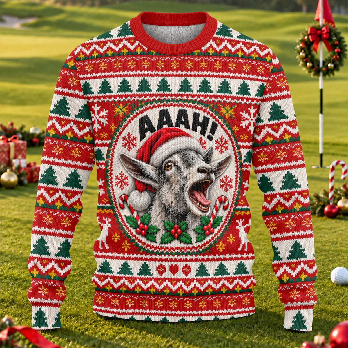 Funny Screaming Goat Ugly Christmas Sweater, Christmas Gifts, Funny Holiday Sweater