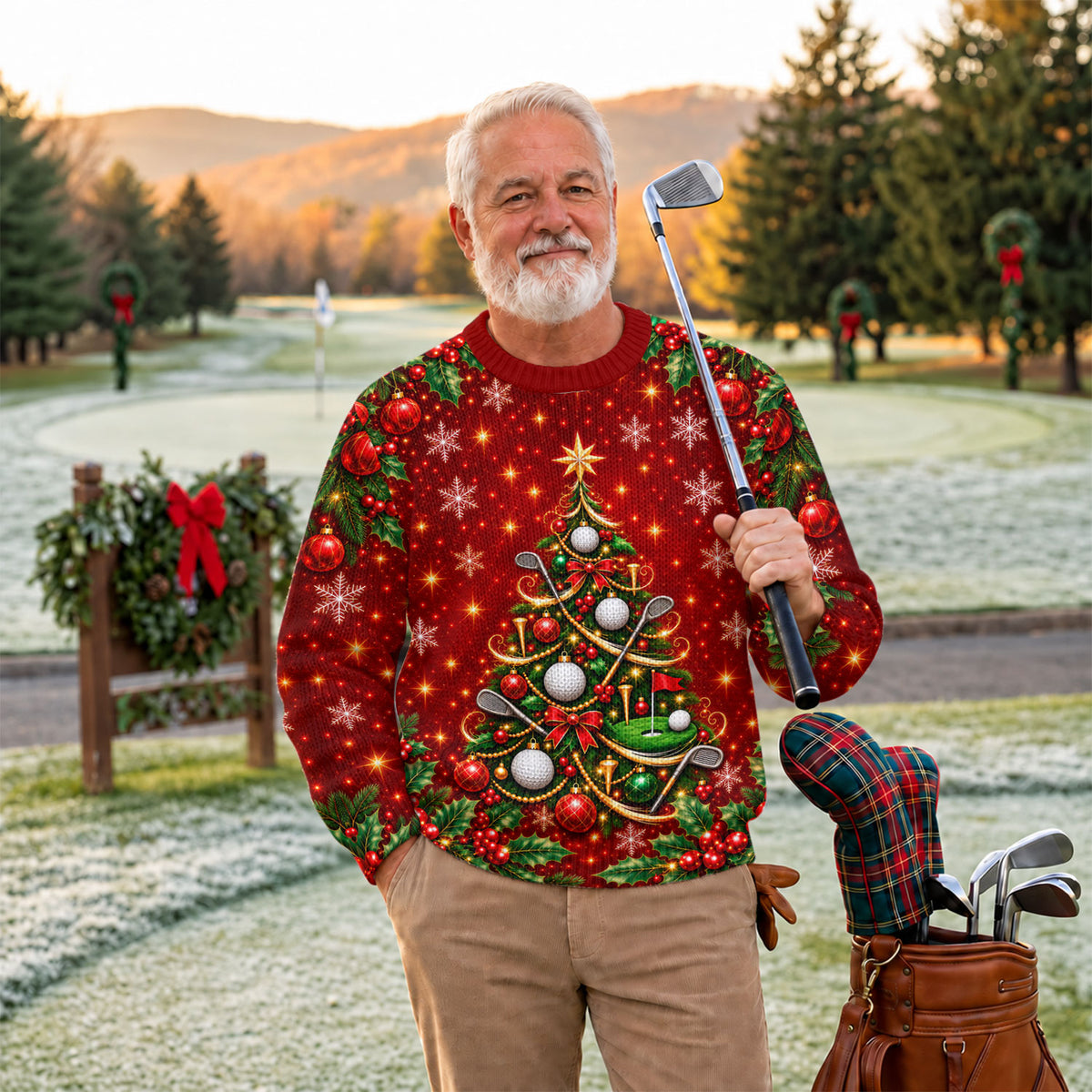Golf Balls And Clubs Tree Ugly Christmas Sweater, Christmas Gifts, Ugly Sweater Party