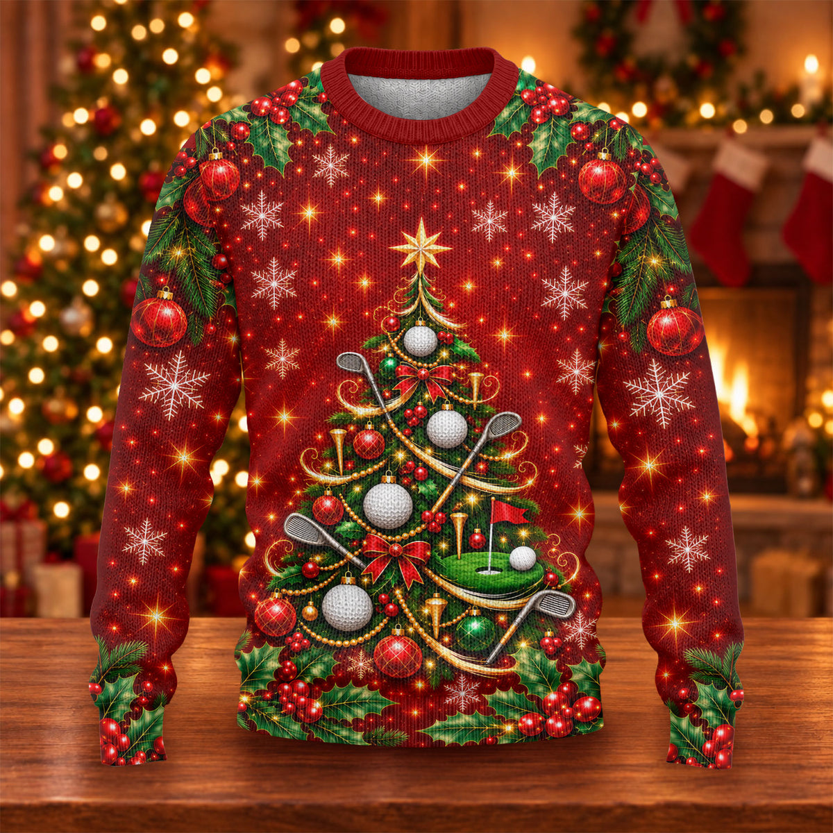 Golf Balls And Clubs Tree Ugly Christmas Sweater, Christmas Gifts, Ugly Sweater Party