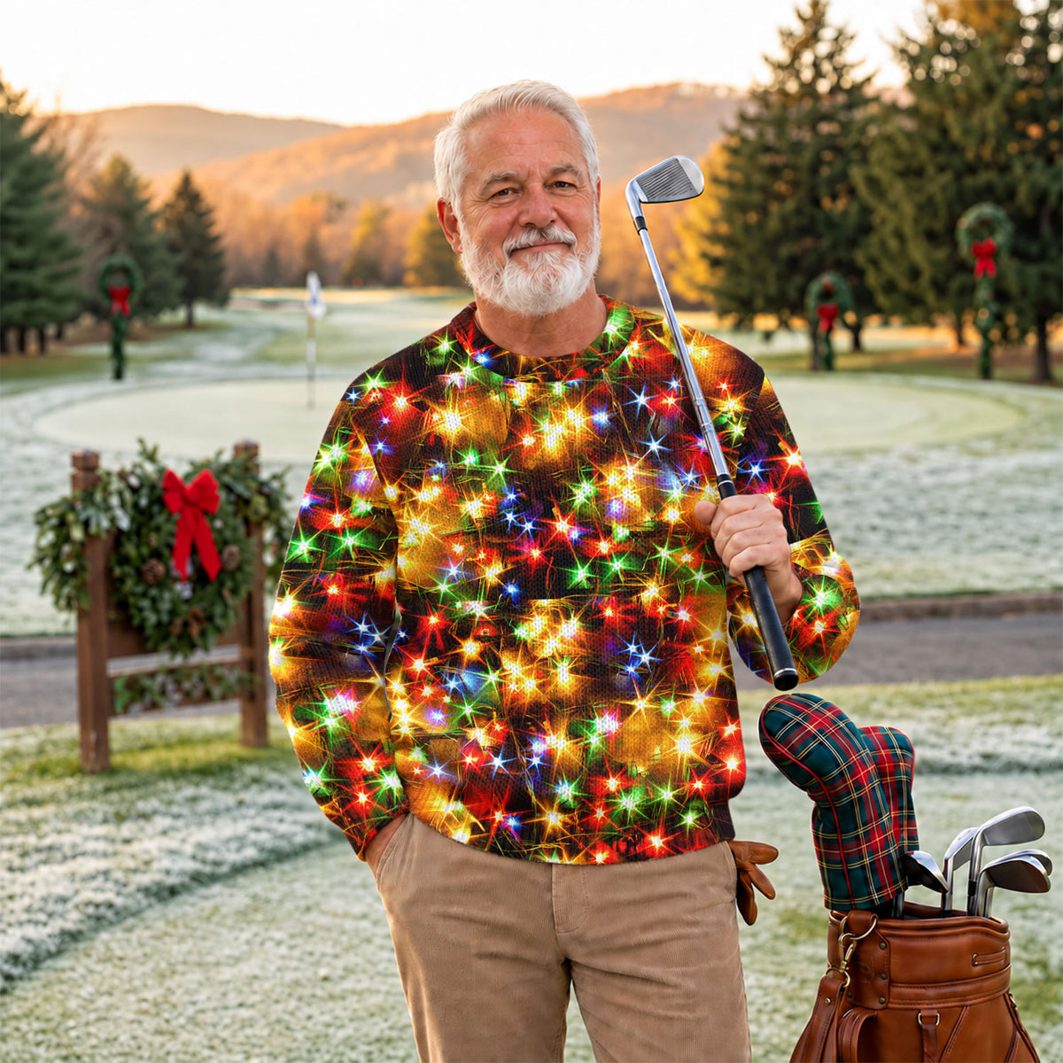 Golden Sparkling Lights Ugly Christmas Sweater, Christmas Golf Gift, Golf Lover Gifts