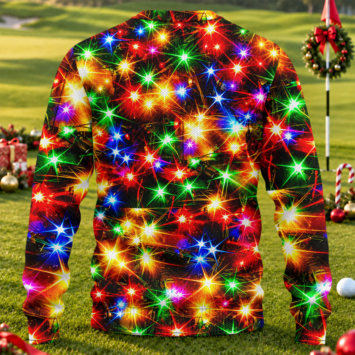 Multicolor Sparkling Lights Ugly Christmas Sweater, Golf Lover Gifts, Funny Xmas Gift