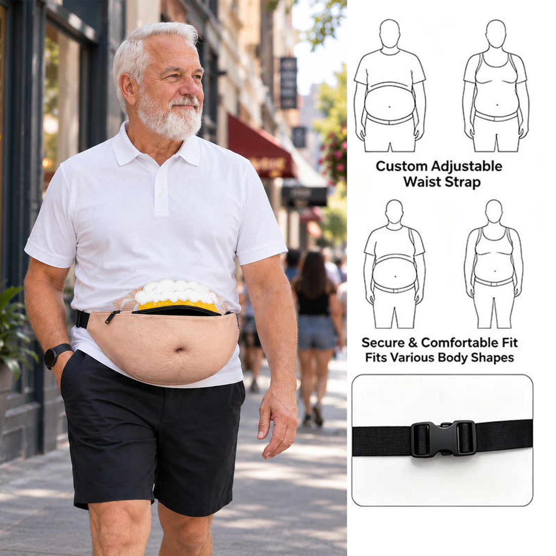 Realistic Fake Belly Fanny Pack, Funny Waist Bag, Novelty Gag Gift for Men and Women