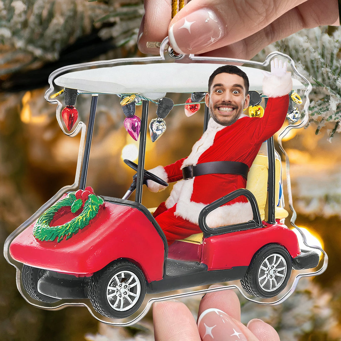 Custom Photo Golf Cart Xmas Ornament, Golf Player Custom Name Acrylic Ornament, Christmas Golf Gift