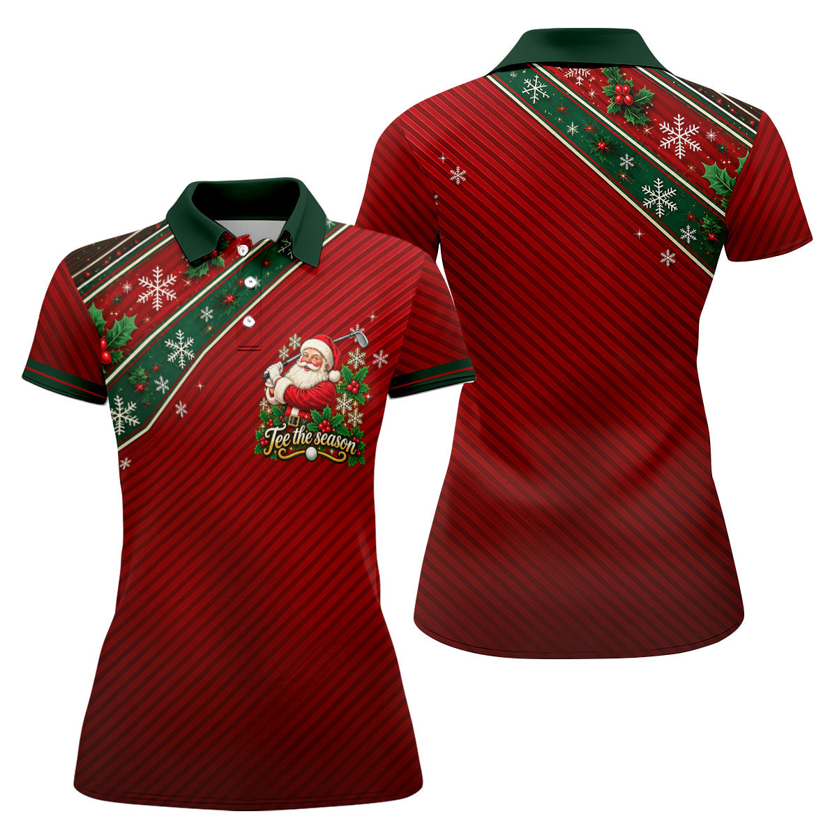 Christmas Tee The Season Santa Golf Shirt, Ladies Golf Shirts, Womens Golf Clothing
