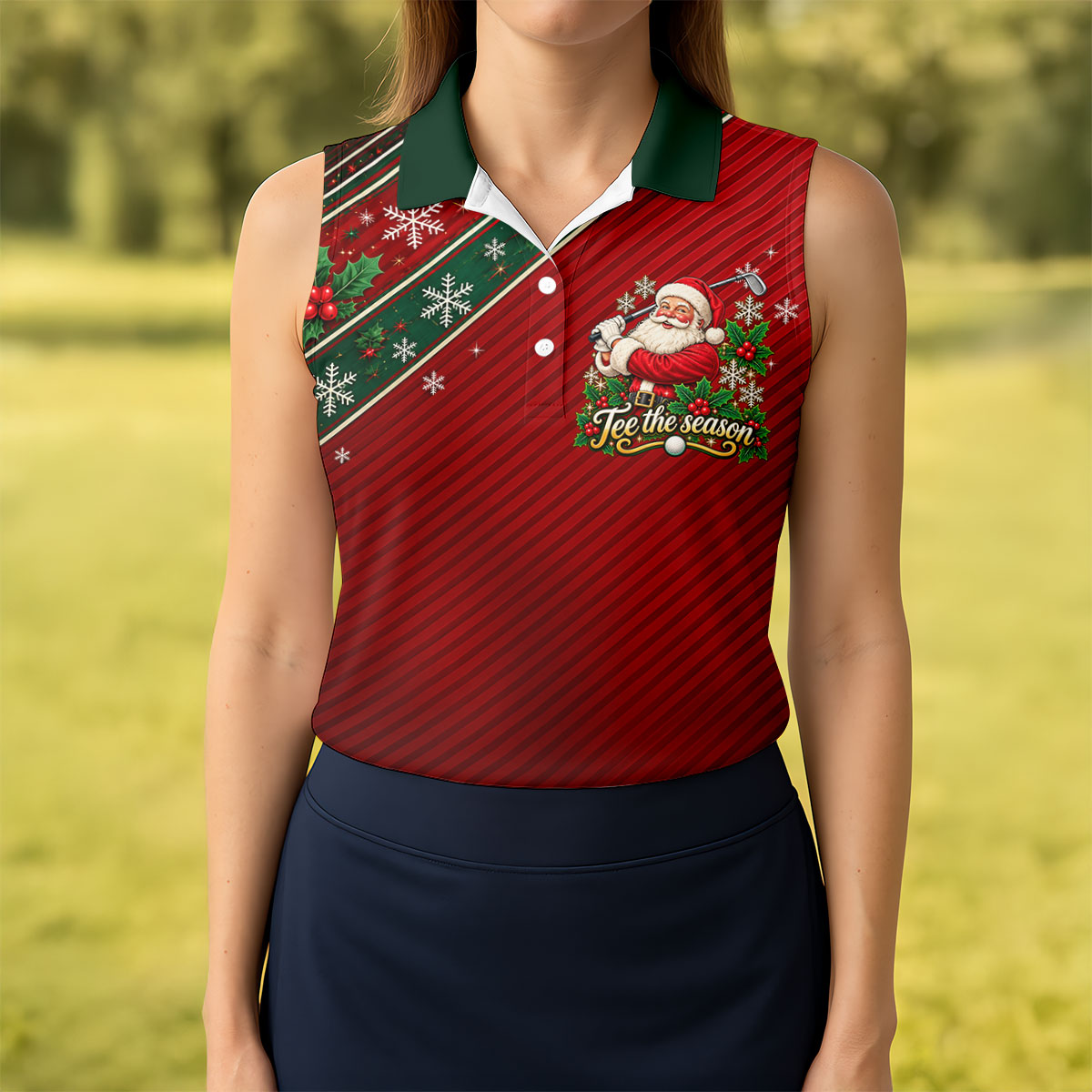 Christmas Tee The Season Santa Golf Shirt, Ladies Golf Shirts, Womens Golf Clothing