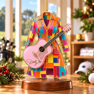 Custom Name Pink Guitar Acrylic Ornament, Christmas Ornaments, Country Music Gifts