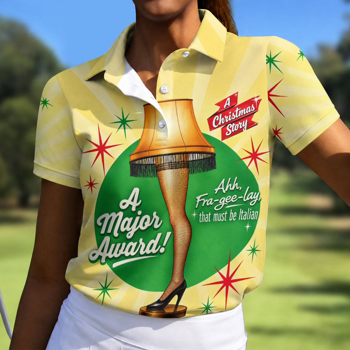 Christmas Leg Lamp Major Award Golf Shirt, Womens Golf Tops, Ladies Golf Apparel
