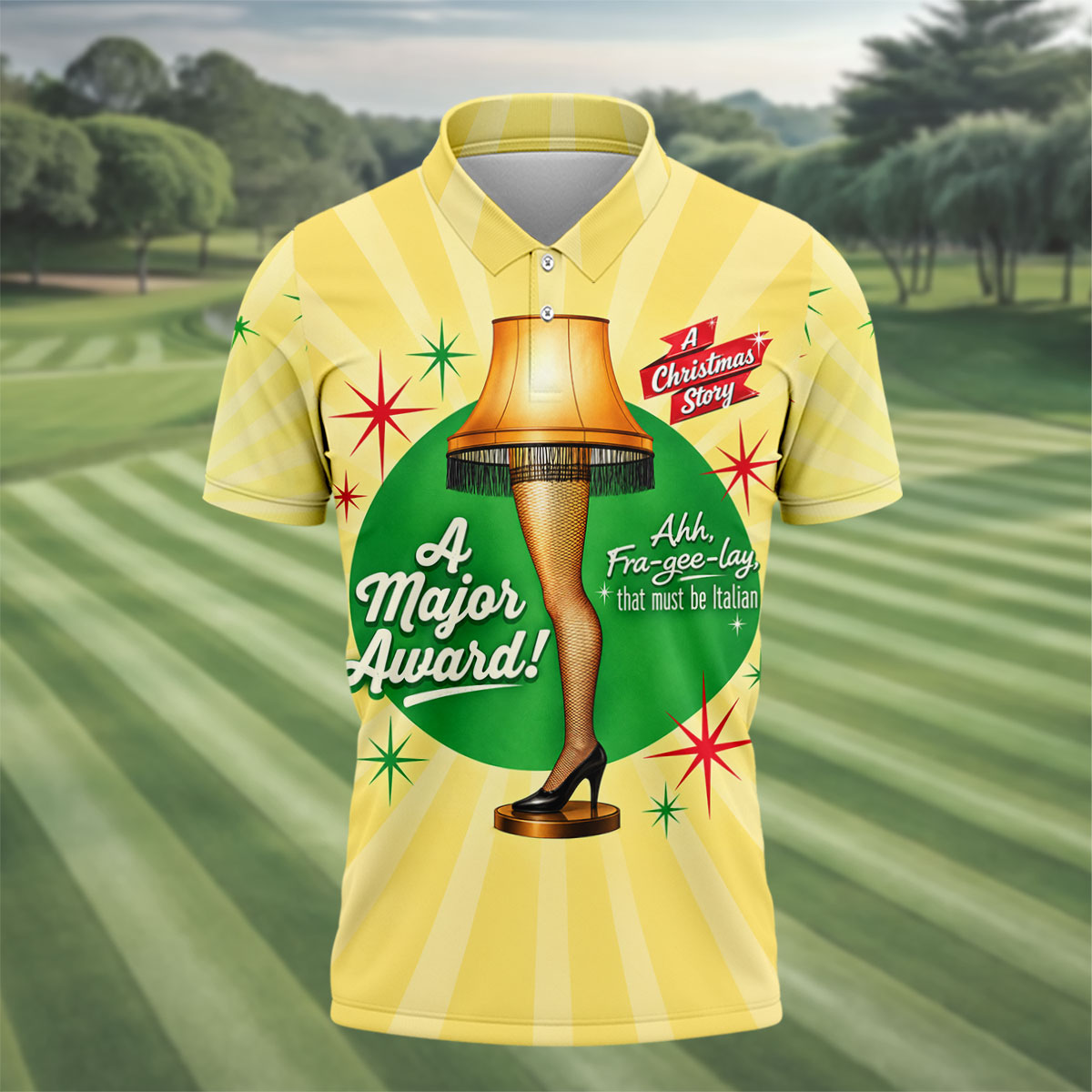 Christmas Leg Lamp Major Award Golf Shirt, Mens Golf Shirts, Funny Mens Golf Shirts