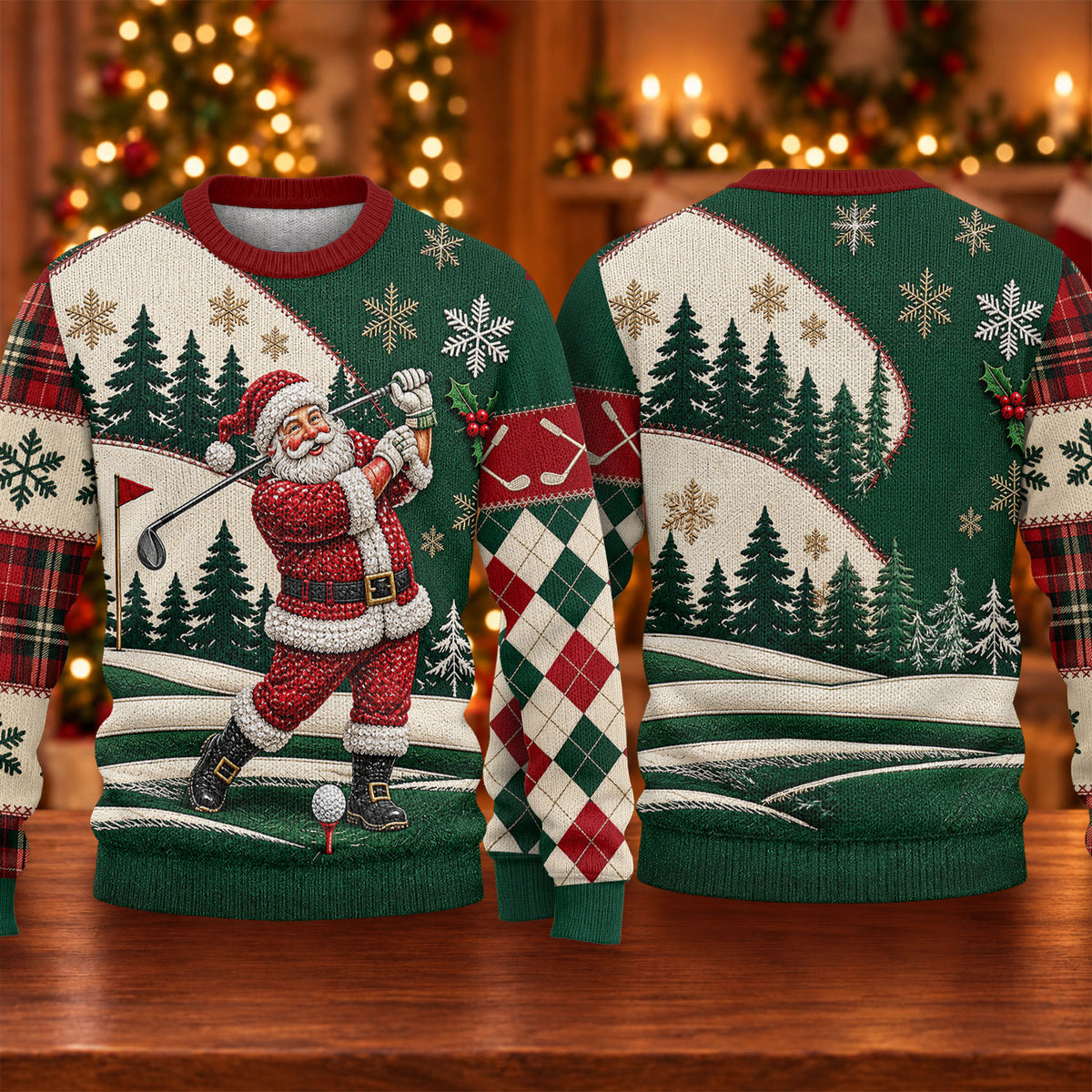Patchwork Santa Golf Ugly Christmas Sweater - view 5