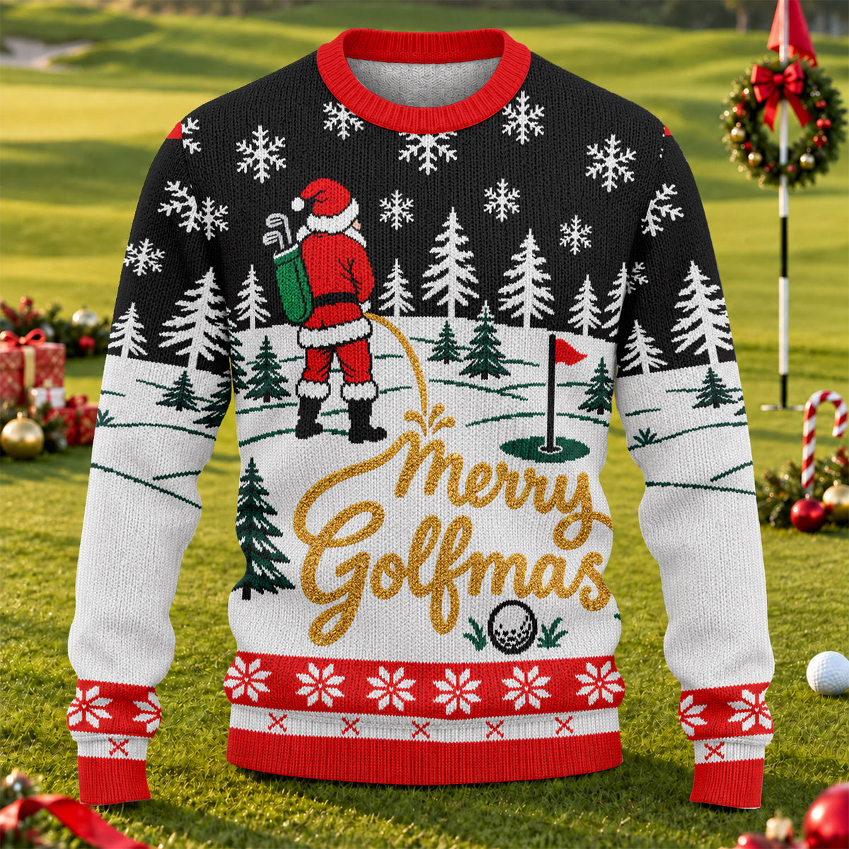 Black Merry Golfmas Ugly Christmas Sweater - view 1