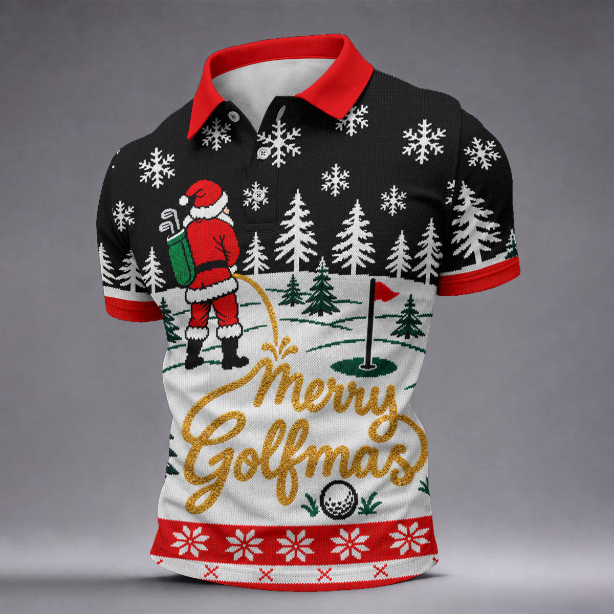 Mens Golf Polo Shirt - Front View On Gray Background