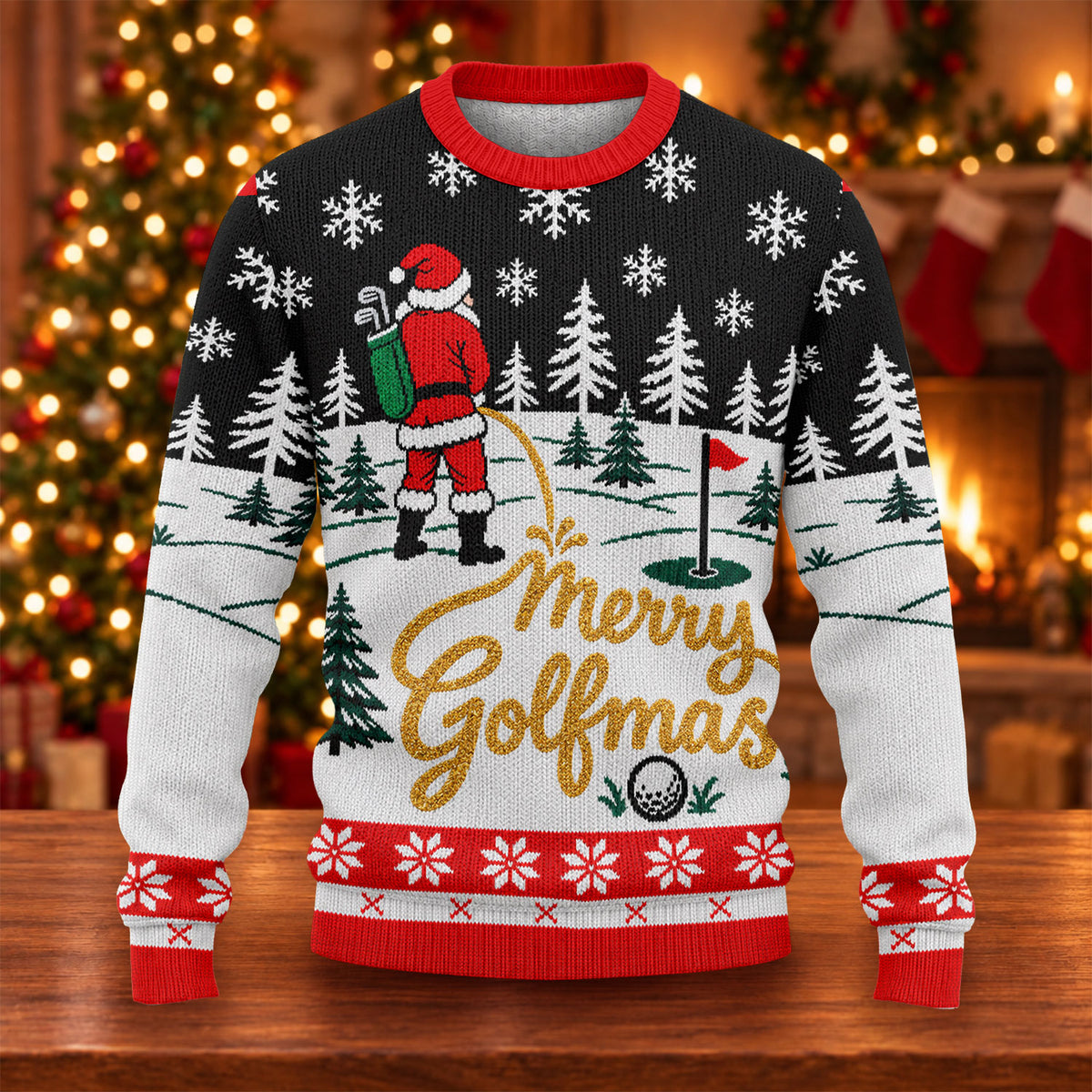 Black Merry Golfmas Ugly Christmas Sweater - view 6