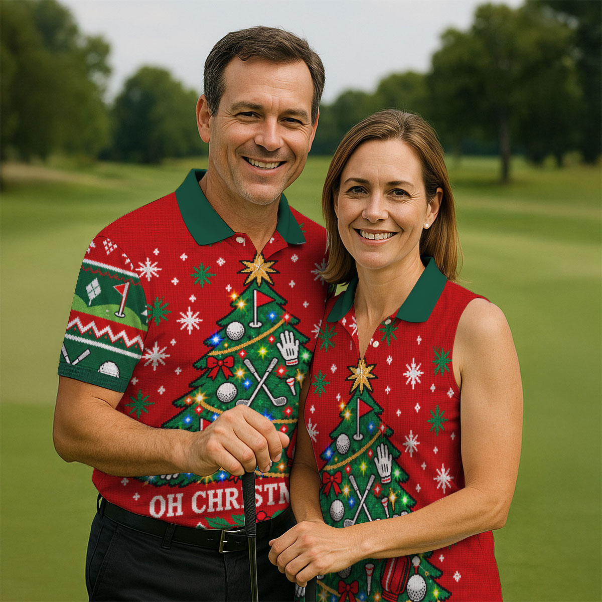 Oh Christmas Tee Golf Tree Golf Shirt, Mens Golf Apparel, Mens Holiday Golf Shirts