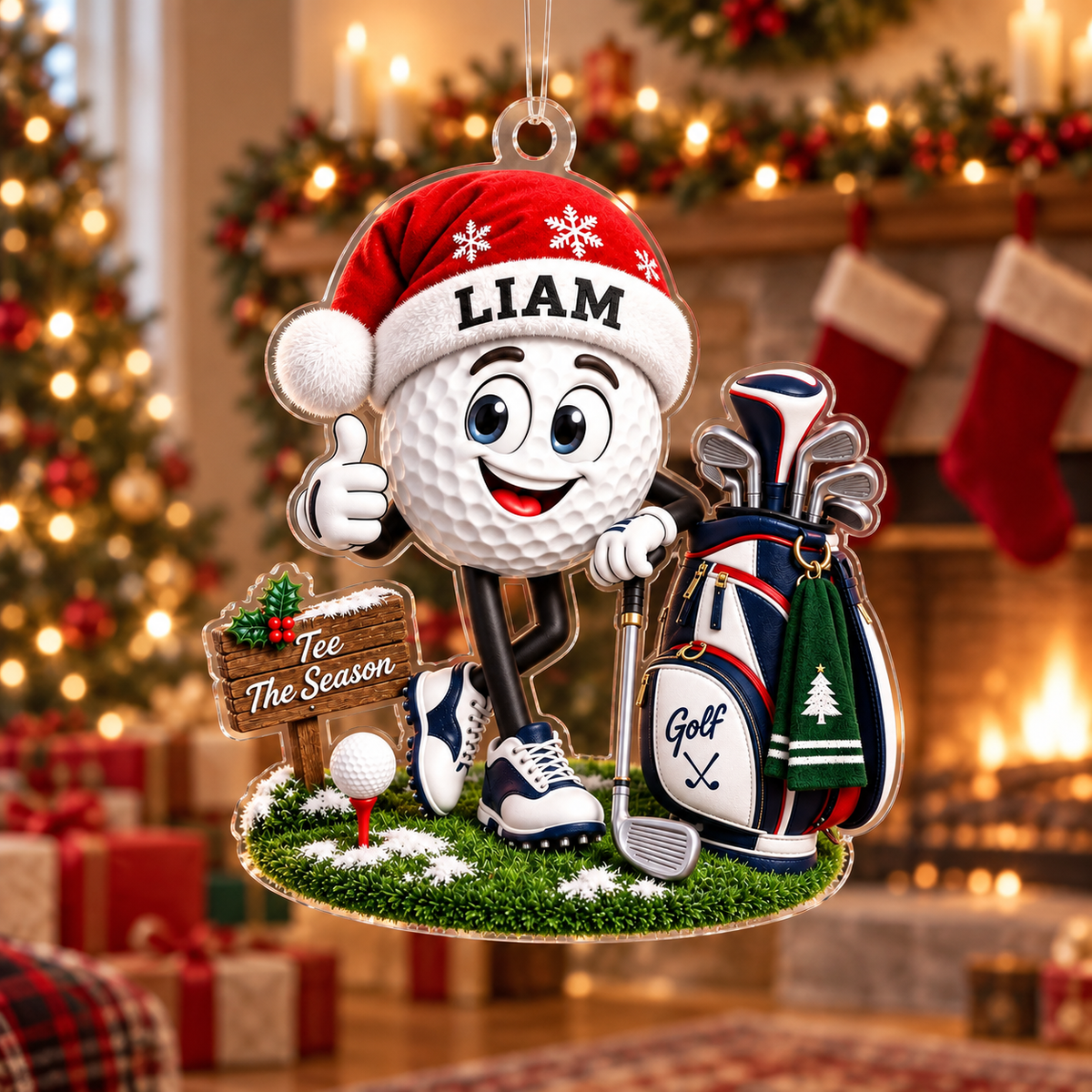 Custom Name Santa Golf Ball Acrylic Ornament, Christmas Tree Decor, Christmas Gifts