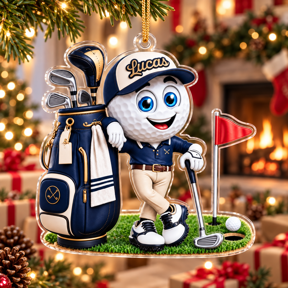 Custom Name Golf Ball Caddie Acrylic Ornament, Christmas Ornaments, Christmas Gifts