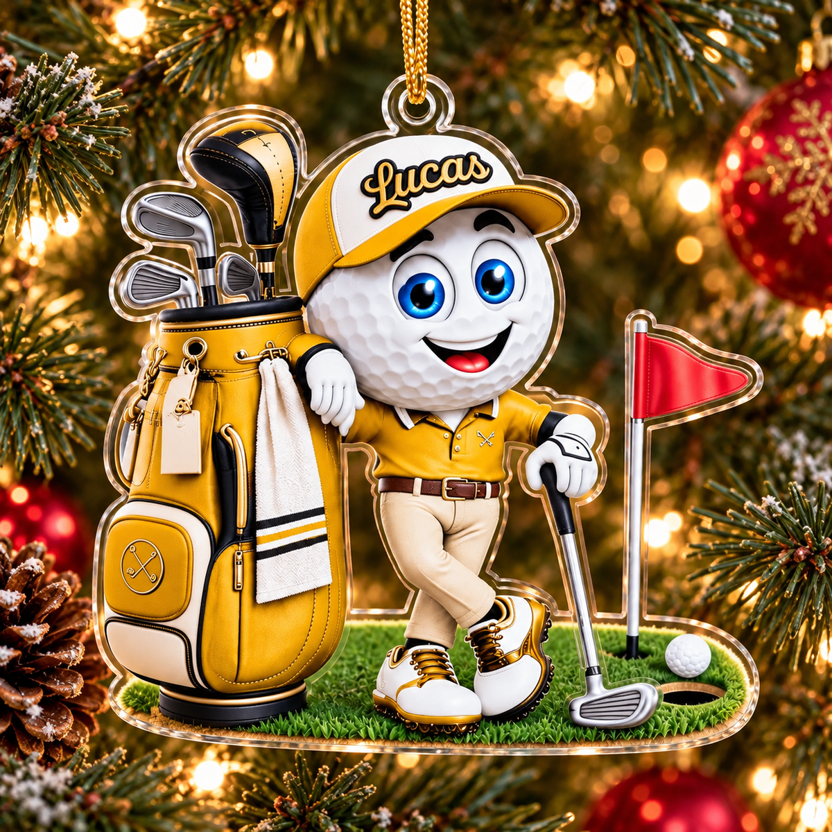 Custom Name Golf Ball Caddie Acrylic Ornament, Christmas Ornaments, Christmas Gifts