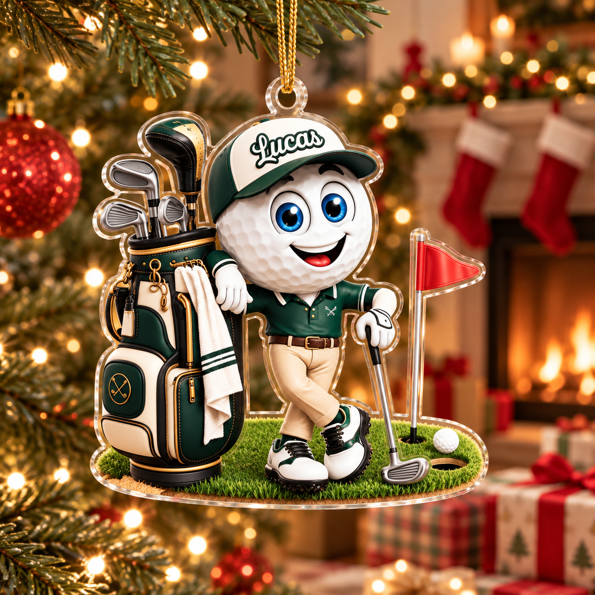 Custom Name Golf Ball Caddie Acrylic Ornament, Christmas Ornaments, Christmas Gifts