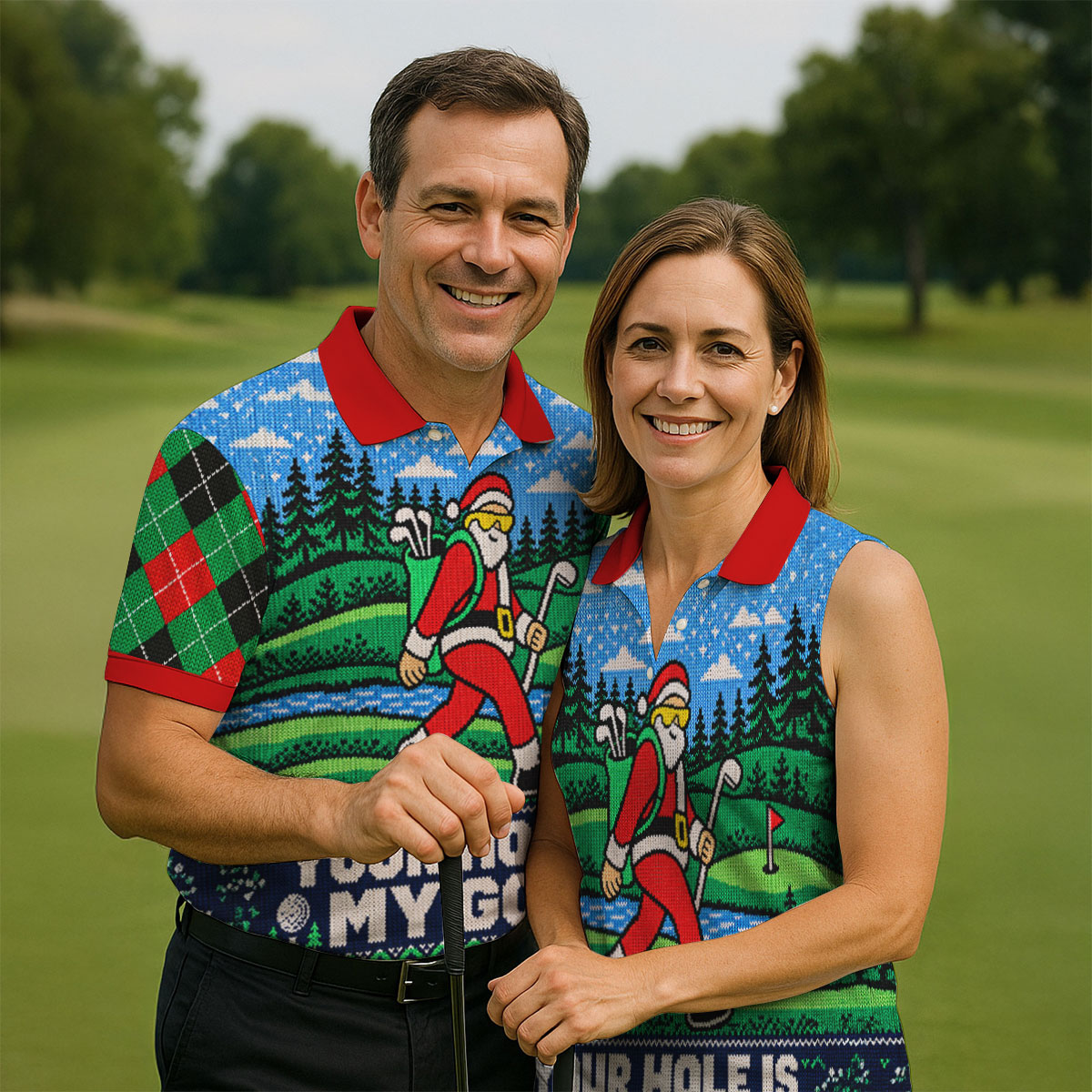Christmas Your Hole Is My Goal Golf Shirt, Mens Golf Polo, Mens Holiday Golf Shirts