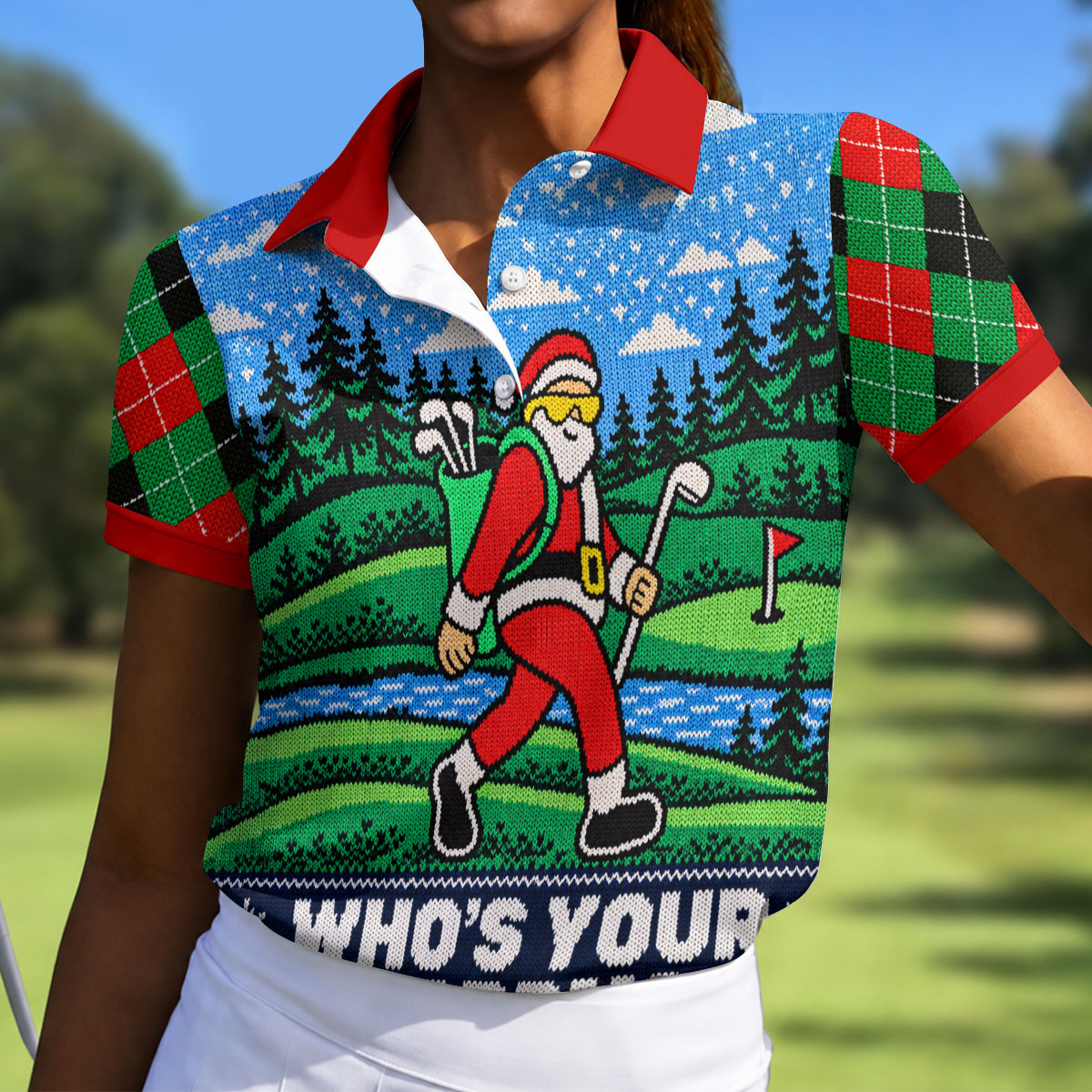 Christmas Who's Your Caddy Santa Golf Shirt, Womens Golf Tops, Womens Golf Apparel