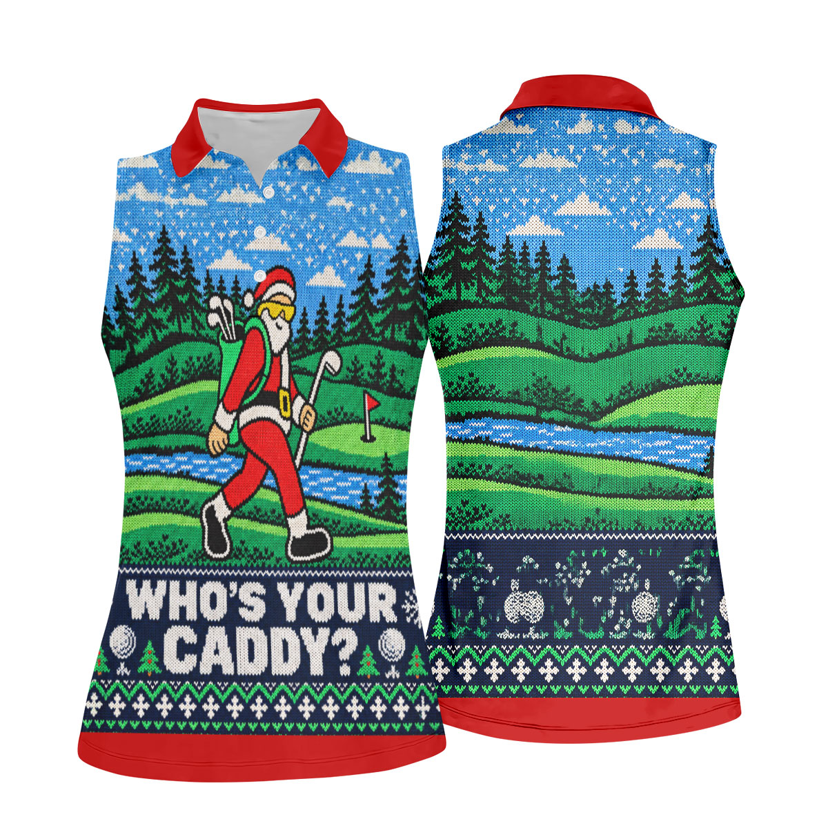 Christmas Who's Your Caddy Santa Golf Shirt, Womens Golf Tops, Womens Golf Apparel