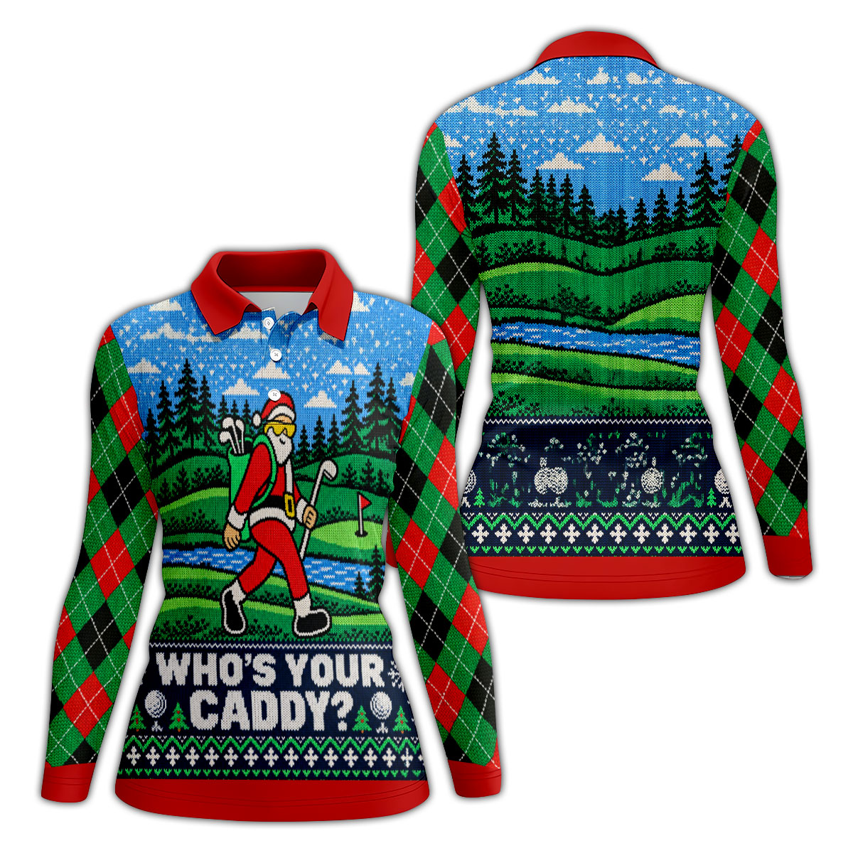 Christmas Who's Your Caddy Santa Golf Shirt, Womens Golf Tops, Womens Golf Apparel