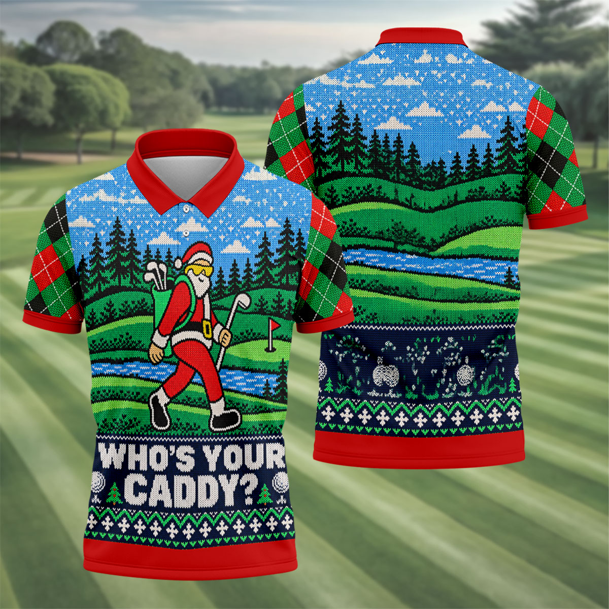 Christmas Who's Your Caddy Santa Golf Shirt, Golf Shirts For Men, Mens Golf Shirts