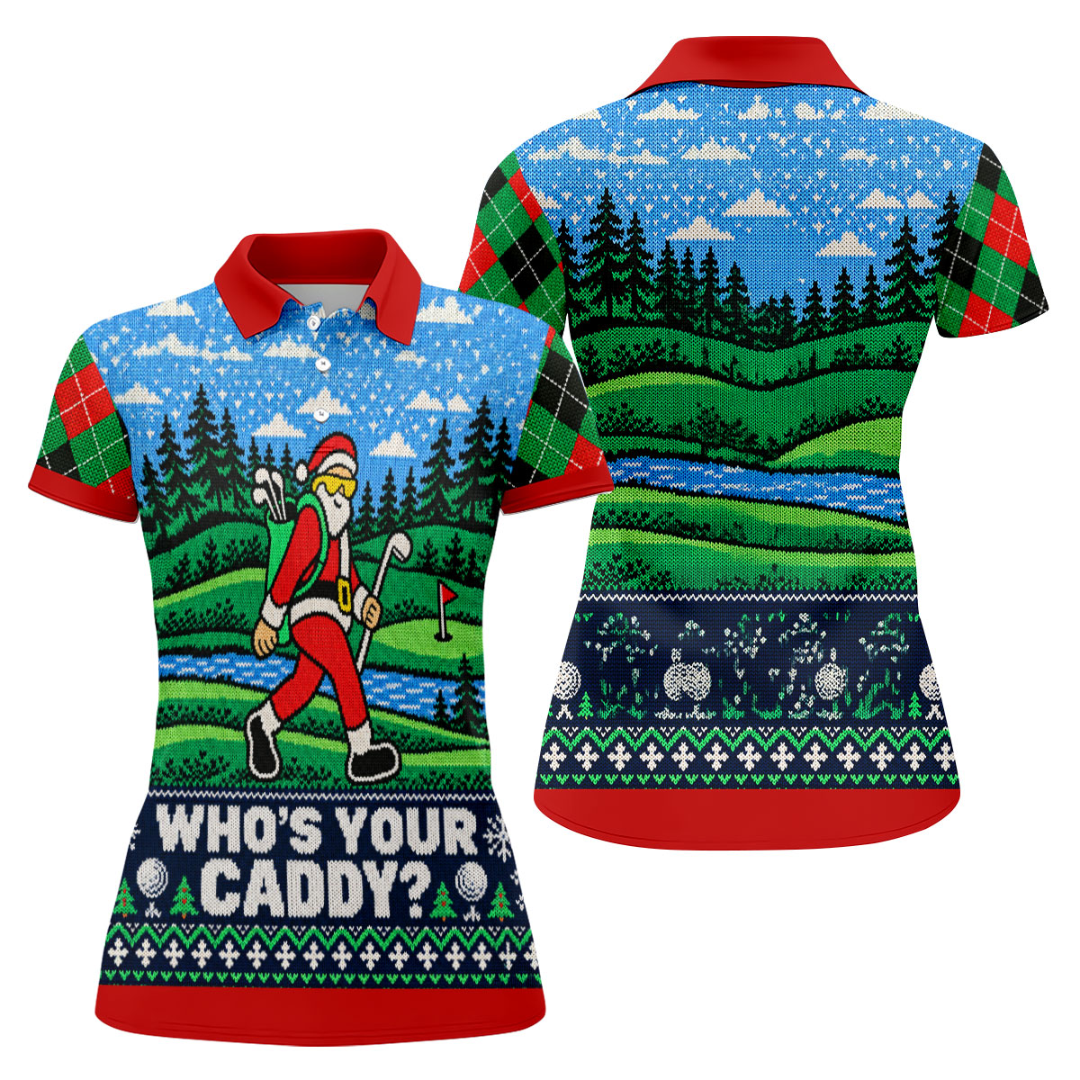Christmas Who's Your Caddy Santa Golf Shirt, Womens Golf Tops, Womens Golf Apparel