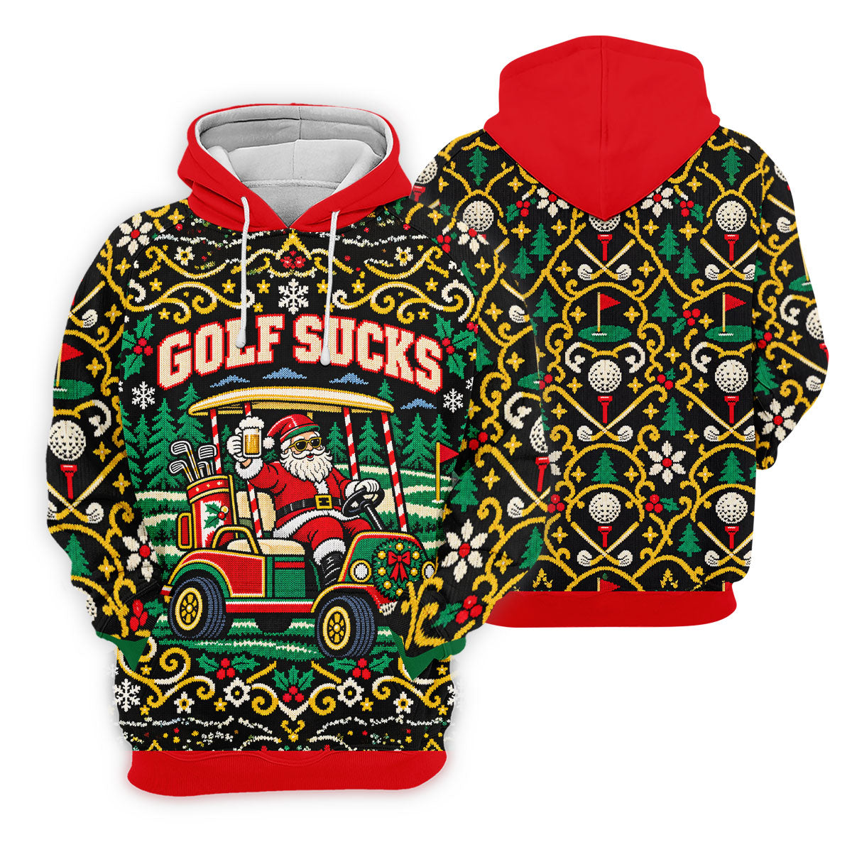 Christmas Golf Sucks Santa Cart Golf Shirt, Mens Golf Polo, Funny Mens Golf Shirts