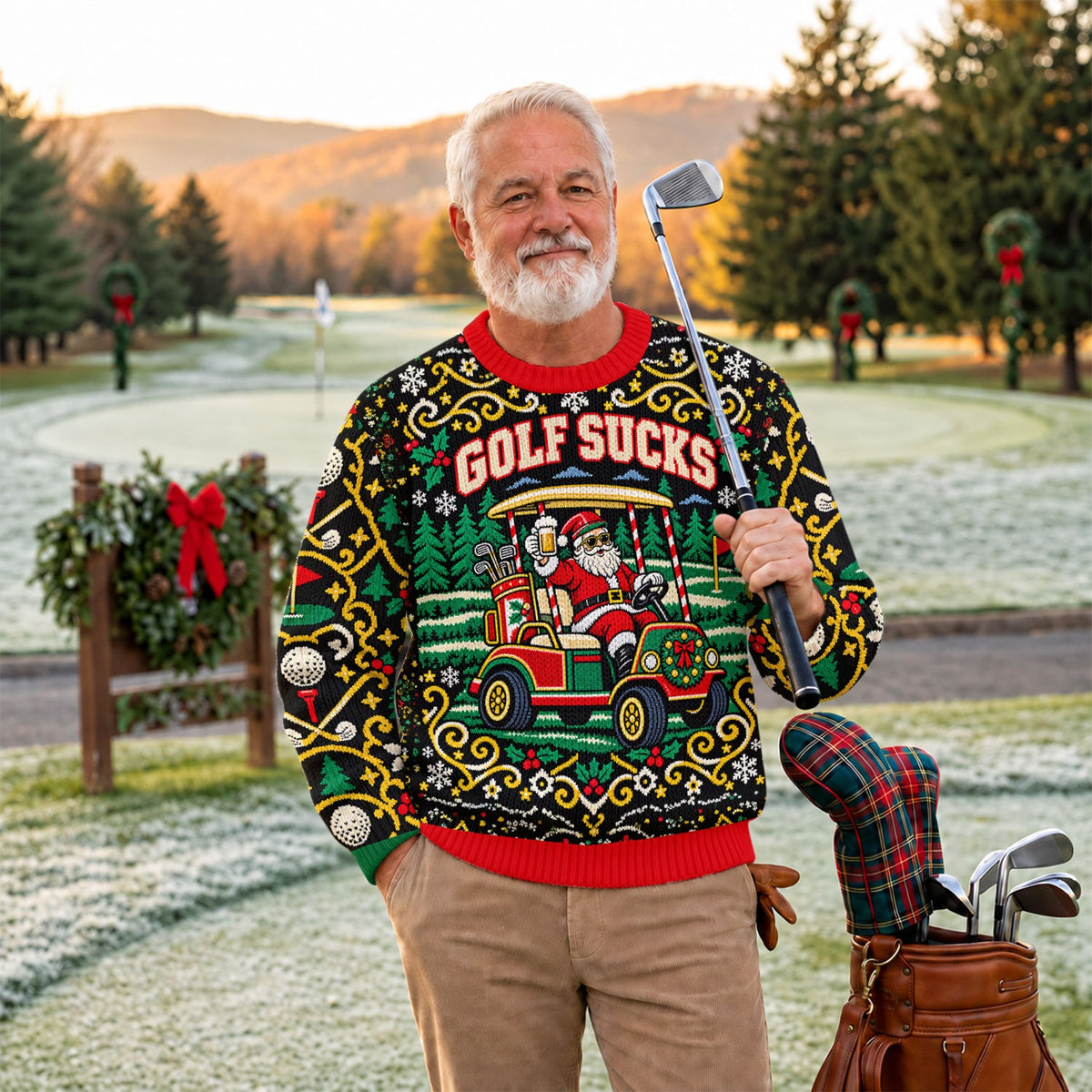Christmas Golf Sucks Santa Cart Ugly Sweater, Ugly Sweater Party, Christmas Golf Gift