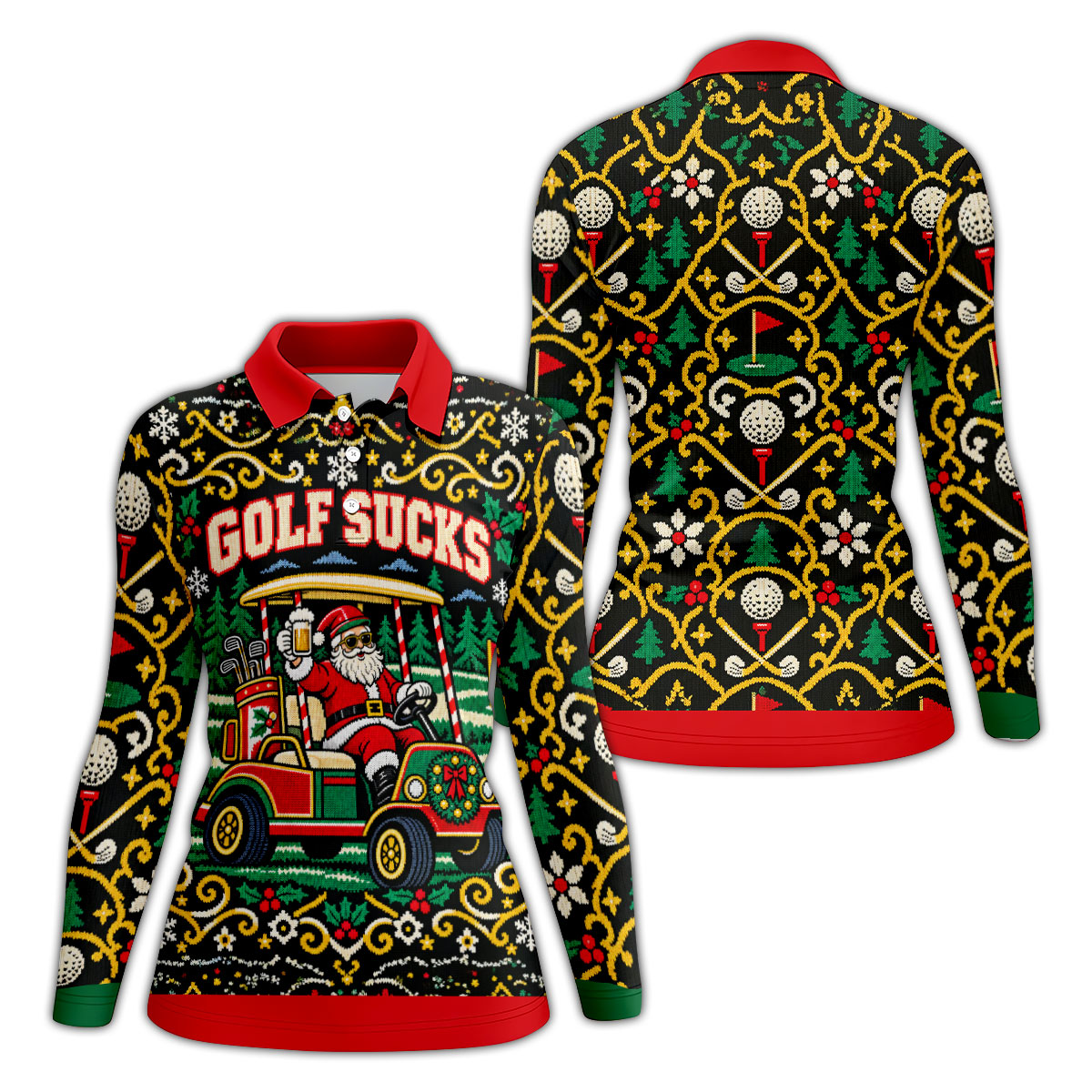 Christmas Golf Sucks Santa Cart Golf Shirt, Womens Golf Tops, Ladies Golf Shirts