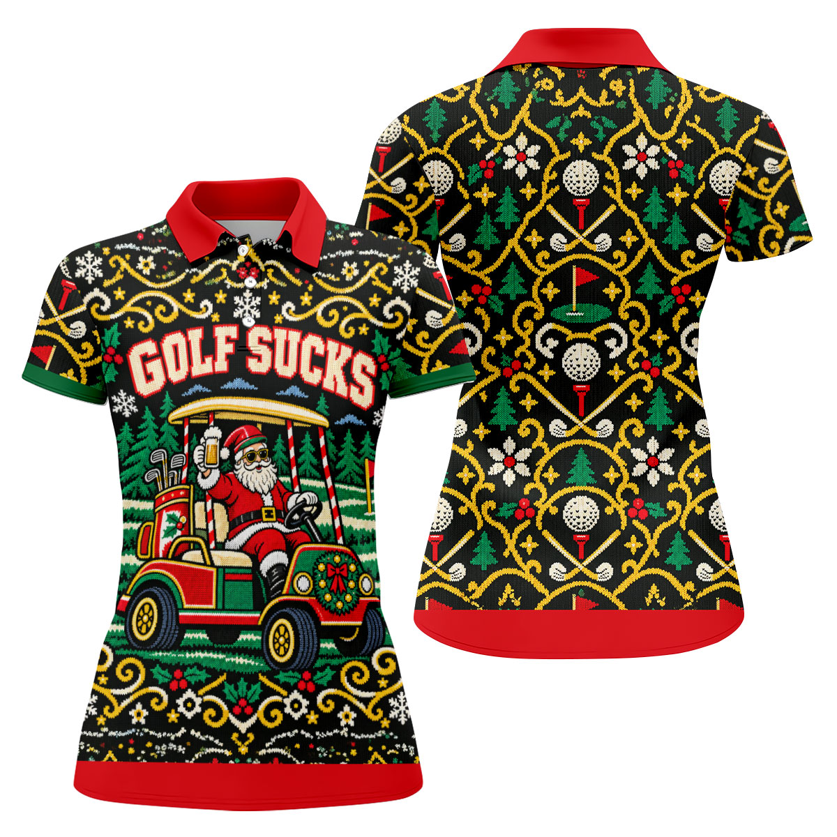 Christmas Golf Sucks Santa Cart Golf Shirt, Womens Golf Tops, Ladies Golf Shirts