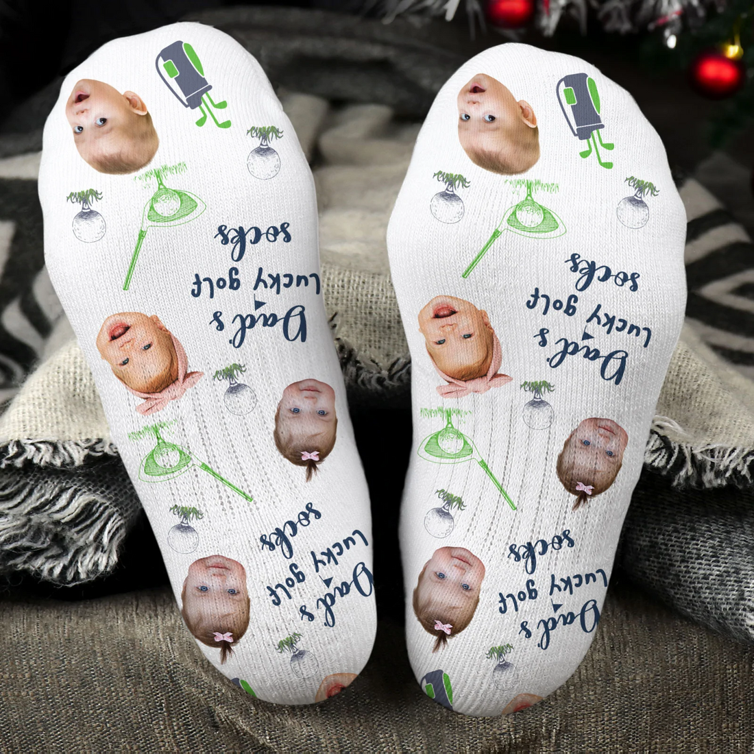 Dad's Lucky Golf Socks, Custom Face Socks, Father's Day Gift, Golf Gift For Men